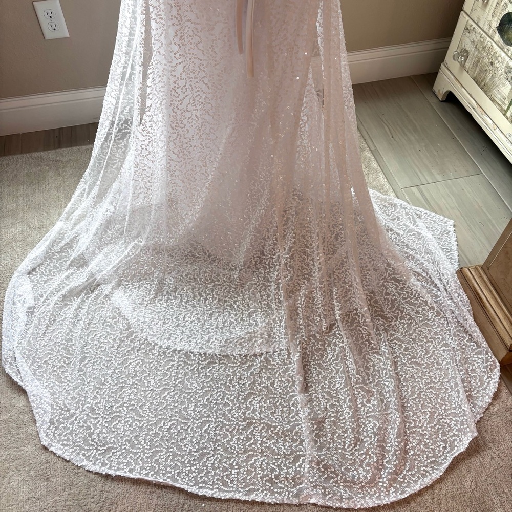 NEW, White Dress, Wedding Dress w Sequins, Detachable Train, NWOT, Size M/8 - Picture 7 of 15